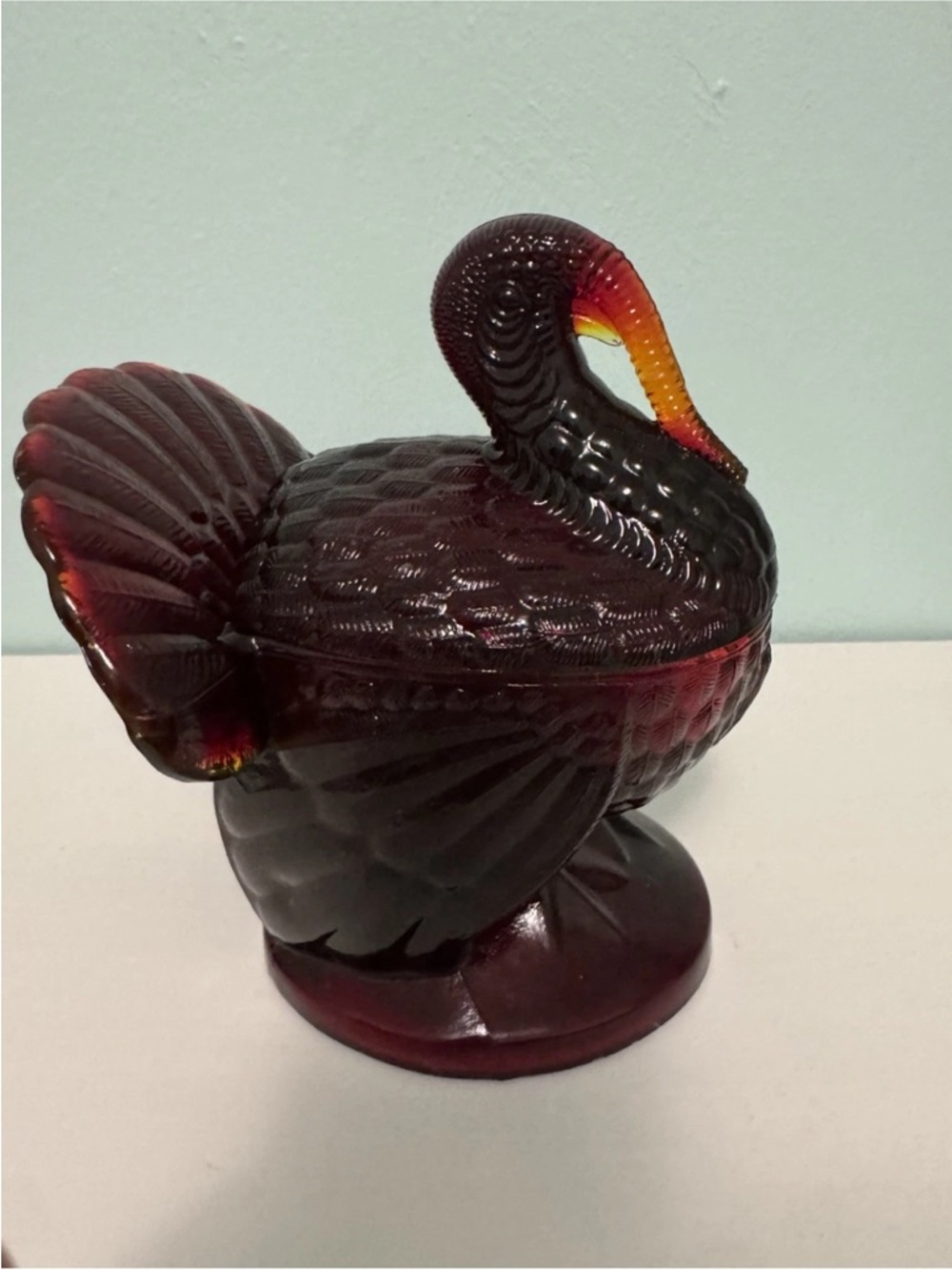 L.E. Smith Ruby Red Amberina Glass Turkey Candy Dish